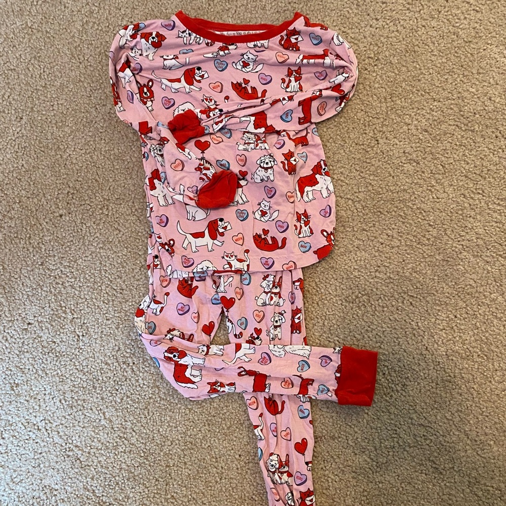 Little Sleepies Valentine Cat Dog 3T two piece pajamas